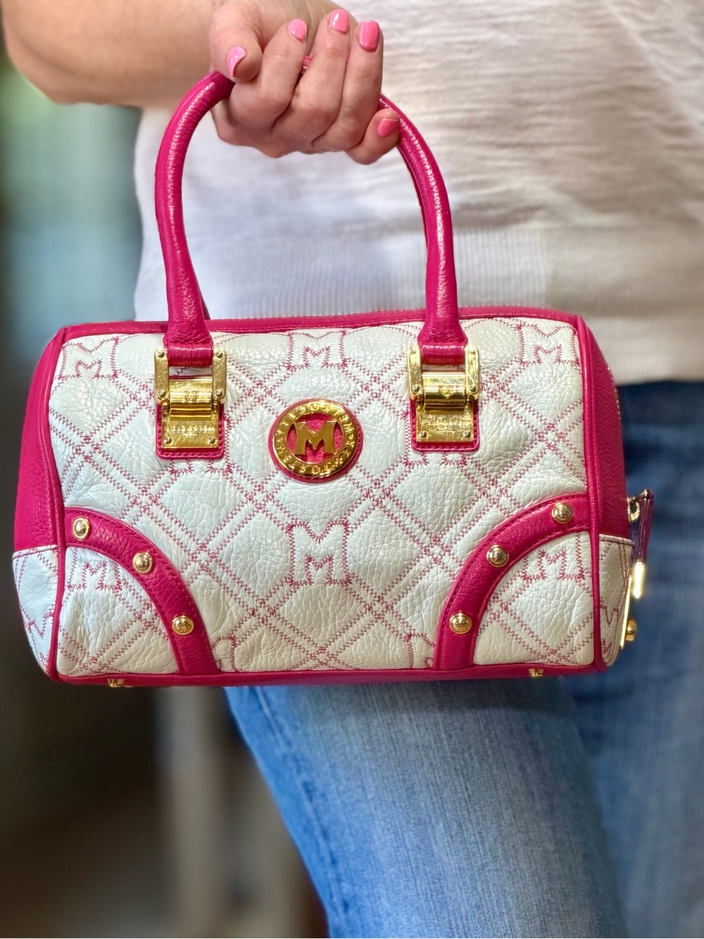 Metrocity Barbiecore Y2K Vintage Quilted Monogram Doctor Bag Pink VGUC